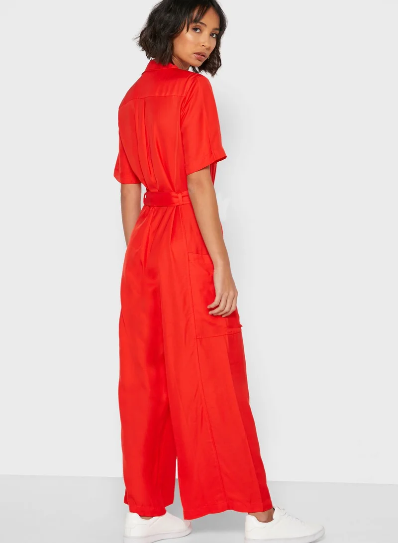 French Connection Enzo Tie Waist Pocket Detail Jumpsuit