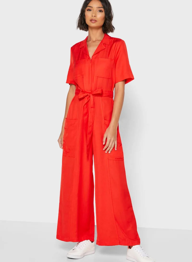French Connection Enzo Tie Waist Pocket Detail Jumpsuit