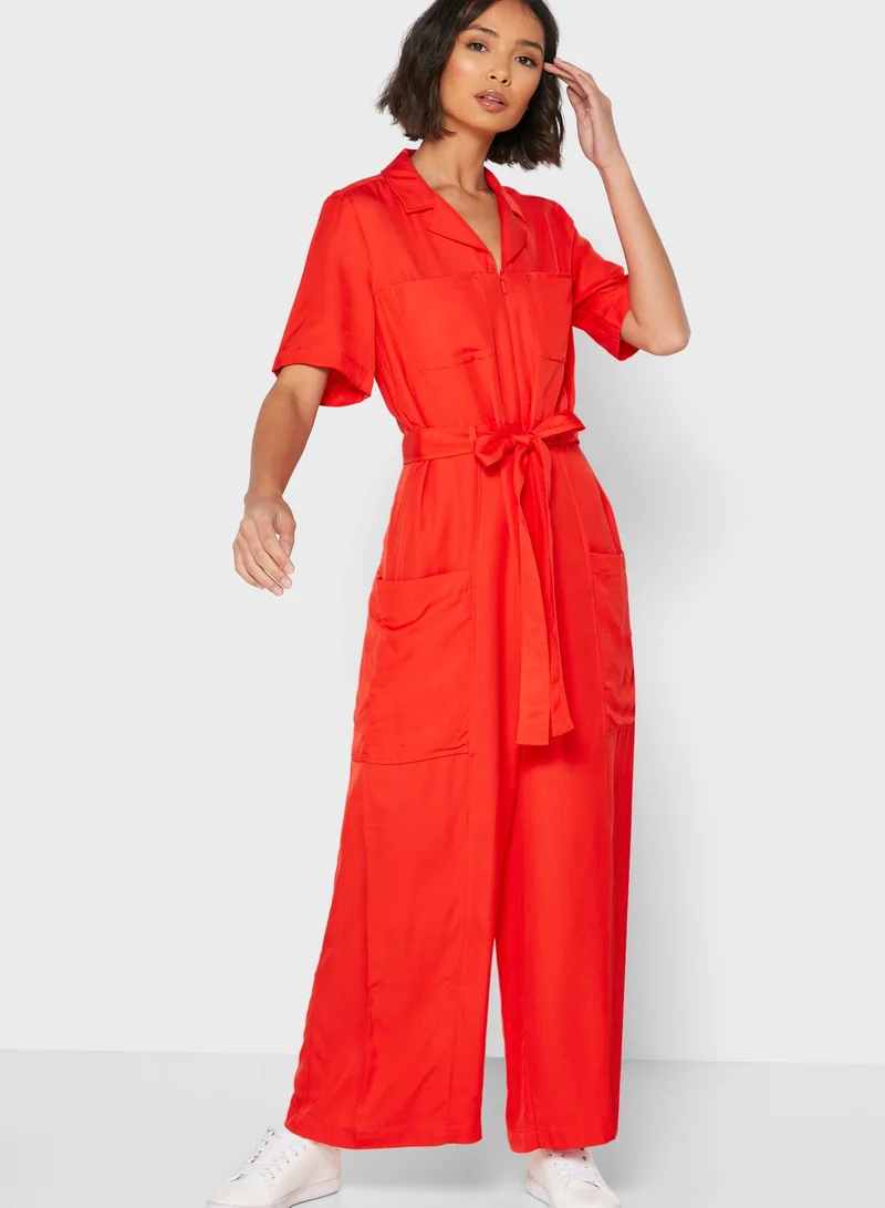 French Connection Enzo Tie Waist Pocket Detail Jumpsuit