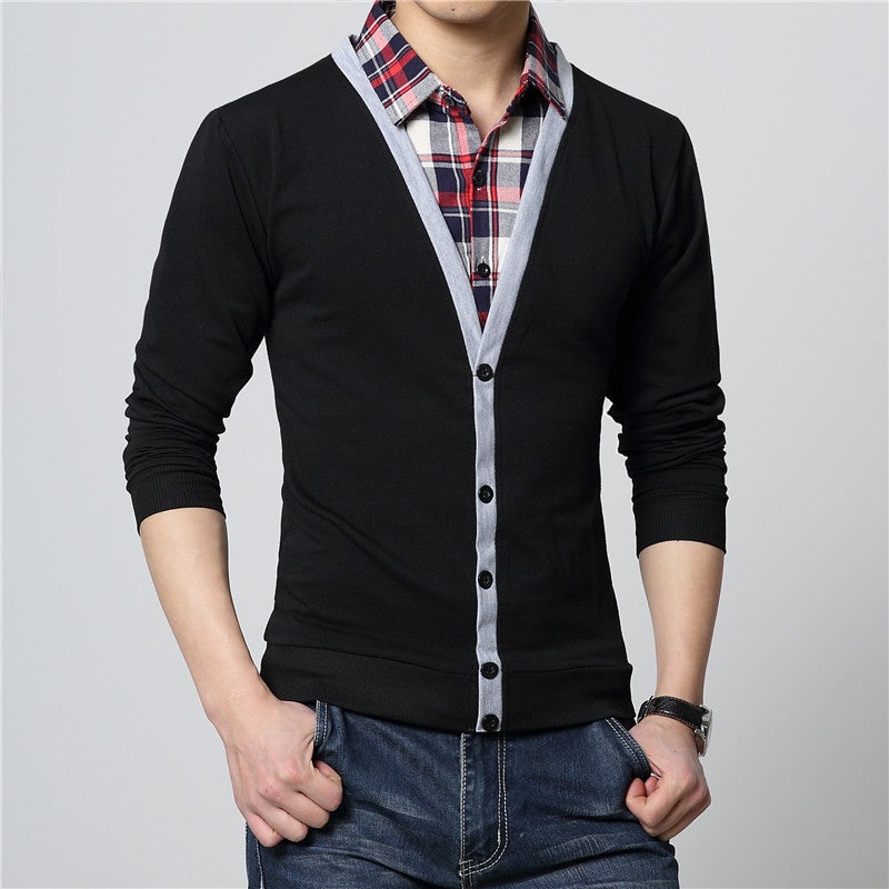 24 Years Men's Shirt Collar Fake Two-piece Long-sleeved T-shirt Men's Spring and Autumn Knitted Slim-fit T-shirt Men's Base Shirt plus size - Image 2