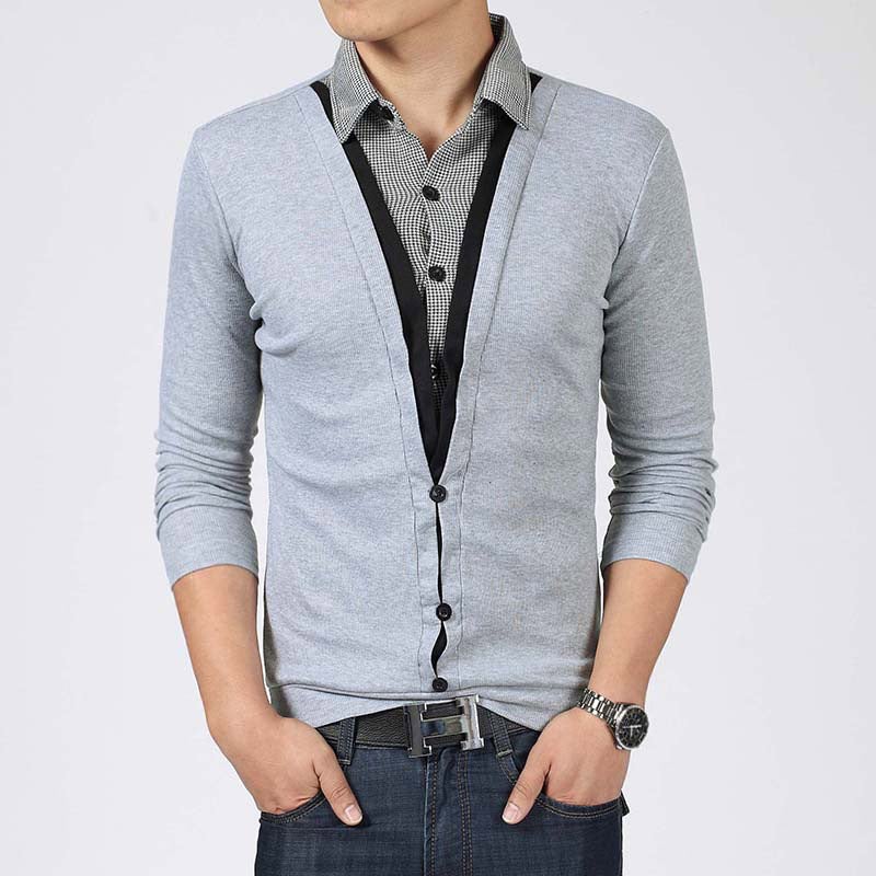 24 Years Men's Shirt Collar Fake Two-piece Long-sleeved T-shirt Men's Spring and Autumn Knitted Slim-fit T-shirt Men's Base Shirt plus size - Image 4