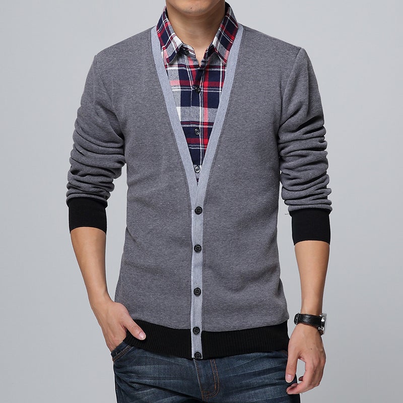 24 Years Men's Shirt Collar Fake Two-piece Long-sleeved T-shirt Men's Spring and Autumn Knitted Slim-fit T-shirt Men's Base Shirt plus size - Image 3