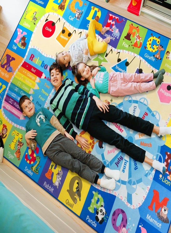 B BENRON Kids Rugs for Playroom Bedroom Classroom Nursery, Non-Slip and Washable Rugs for Children Toddlers Girls, Educational and Fun Rug Carpets with ABC Alphabet Animals Shapes, 7x10, Blue - Image 2