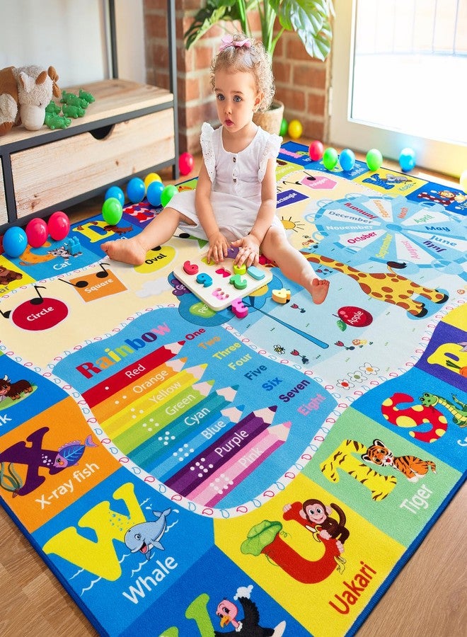 B BENRON Kids Rugs for Playroom Bedroom Classroom Nursery, Non-Slip and Washable Rugs for Children Toddlers Girls, Educational and Fun Rug Carpets with ABC Alphabet Animals Shapes, 7x10, Blue - Image 5