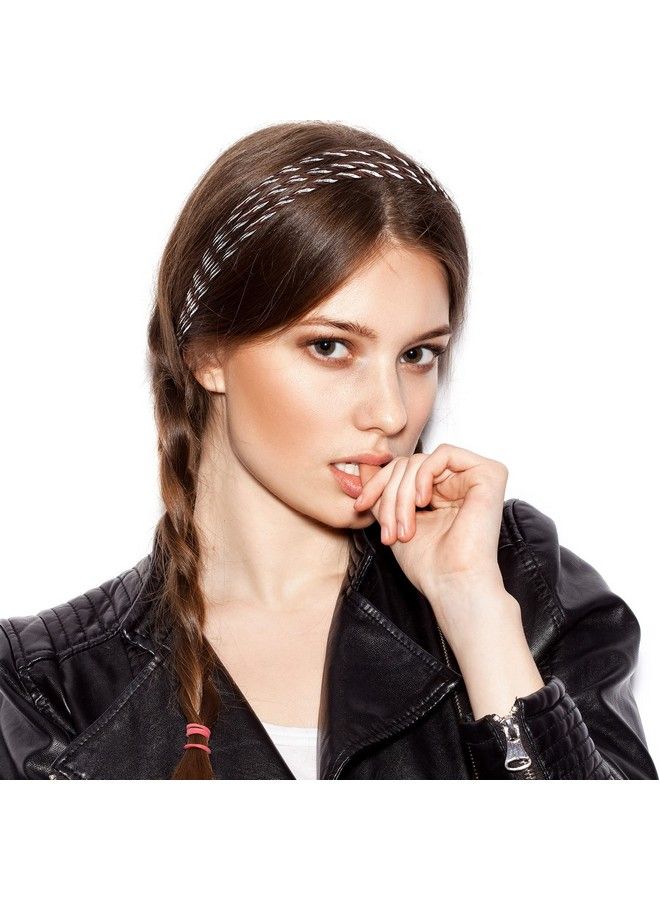 Jutom 6 Pieces Elastic Braided Headbands No Slip Adjustable Headbands Stretchy Headbands For Women Strand Headband Plaited Hair Band Hippie Hair Accessory For Girl (Double Triple Strand Mixed Material) - Image 3