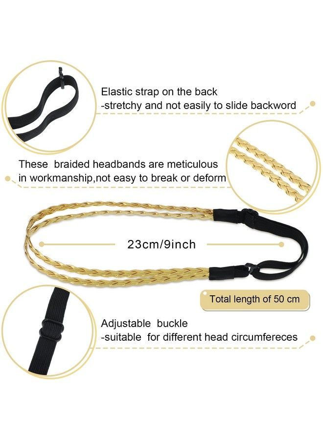 Jutom 6 Pieces Elastic Braided Headbands No Slip Adjustable Headbands Stretchy Headbands For Women Strand Headband Plaited Hair Band Hippie Hair Accessory For Girl (Double Triple Strand Mixed Material) - Image 4