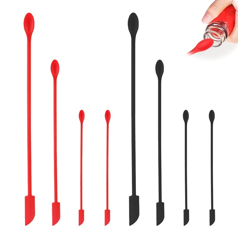 8 Pcs Mini Spatulas Makeup Scraper Silicone mini spatula for cosmetics Reusable Small Thin Jar Scraper for Getting Lotion out Bottle Scraper for Kitchen Food Beauty Make up Red Black