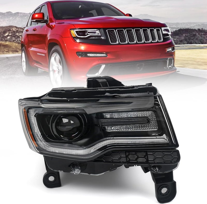 Huray HID Headlight Assembly for Jeep Grand Cherokee 2014-2021 - Right Passenger Side, Black Housing, Xenon Type - Image 1