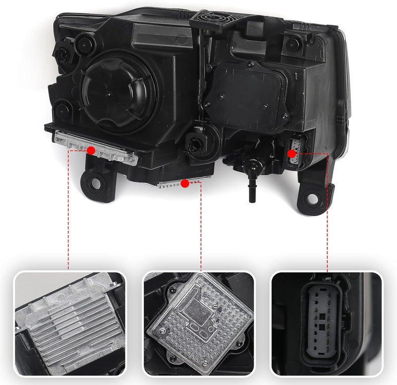 Huray HID Headlight Assembly for Jeep Grand Cherokee 2014-2021 - Right Passenger Side, Black Housing, Xenon Type - Image 4
