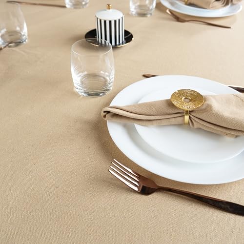 RUSTIQUE LINENS Cotton Dining Table Cover – Table Cloth 6 Seater | Water & Stain Resistant, Hem-Stitched, Heavyweight | Cotton Table Cloth – Golden Sand (190 x 150 cm) – 8 Seater Option Available - Image 2