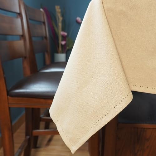 RUSTIQUE LINENS Cotton Dining Table Cover – Table Cloth 6 Seater | Water & Stain Resistant, Hem-Stitched, Heavyweight | Cotton Table Cloth – Golden Sand (190 x 150 cm) – 8 Seater Option Available - Image 4