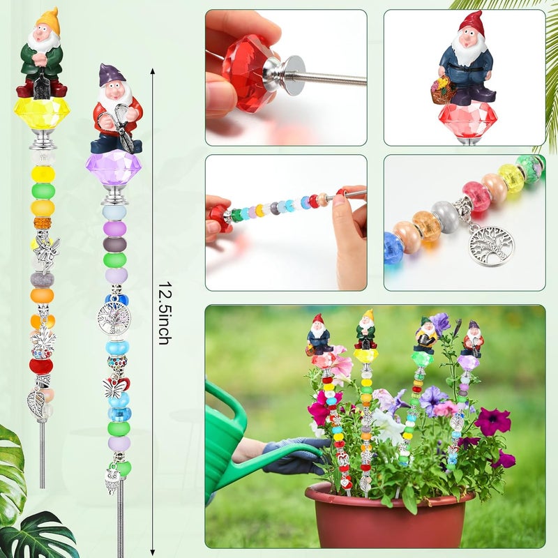 Lineshading 95 Pcs Gnome Assorted Garden Stakes Set Includes 4 Pcs Crystal Stopper Top 4 Pcs Gnome 64 Beads 15 Pcs Silver Pendants 4 Pcs Threaded Rods 4 Pcs Nuts, Fairy Sticks for Craft Supplies - Image 2