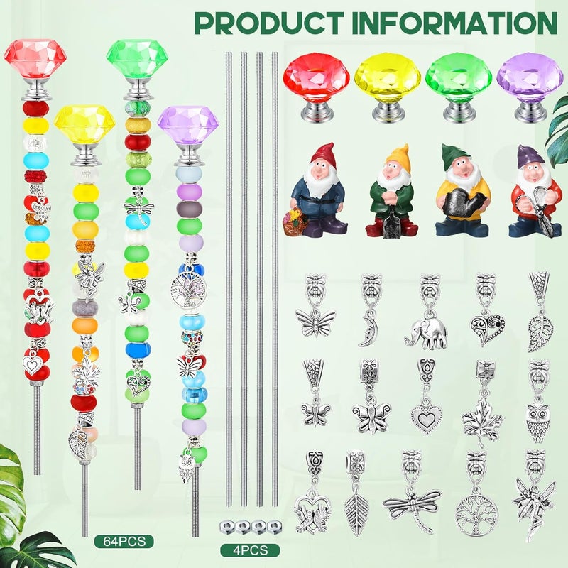 Lineshading 95 Pcs Gnome Assorted Garden Stakes Set Includes 4 Pcs Crystal Stopper Top 4 Pcs Gnome 64 Beads 15 Pcs Silver Pendants 4 Pcs Threaded Rods 4 Pcs Nuts, Fairy Sticks for Craft Supplies - Image 3
