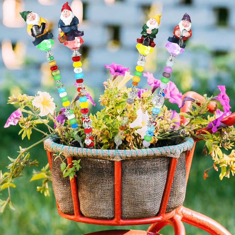 Lineshading 95 Pcs Gnome Assorted Garden Stakes Set Includes 4 Pcs Crystal Stopper Top 4 Pcs Gnome 64 Beads 15 Pcs Silver Pendants 4 Pcs Threaded Rods 4 Pcs Nuts, Fairy Sticks for Craft Supplies - Image 5