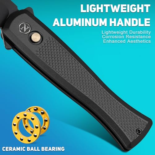 NedFoss MERMAID II Pocket Knife, 3.18" 14C28N Steel Small EDC Button Lock Knife with Aluminum Handle and Deep Pocket Clip, Perfect Folding Knife for Men Women (Black) - Image 4