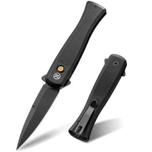 NedFoss MERMAID II Pocket Knife, 3.18" 14C28N Steel Small EDC Button Lock Knife with Aluminum Handle and Deep Pocket Clip, Perfect Folding Knife for Men Women (Black) - Image 1