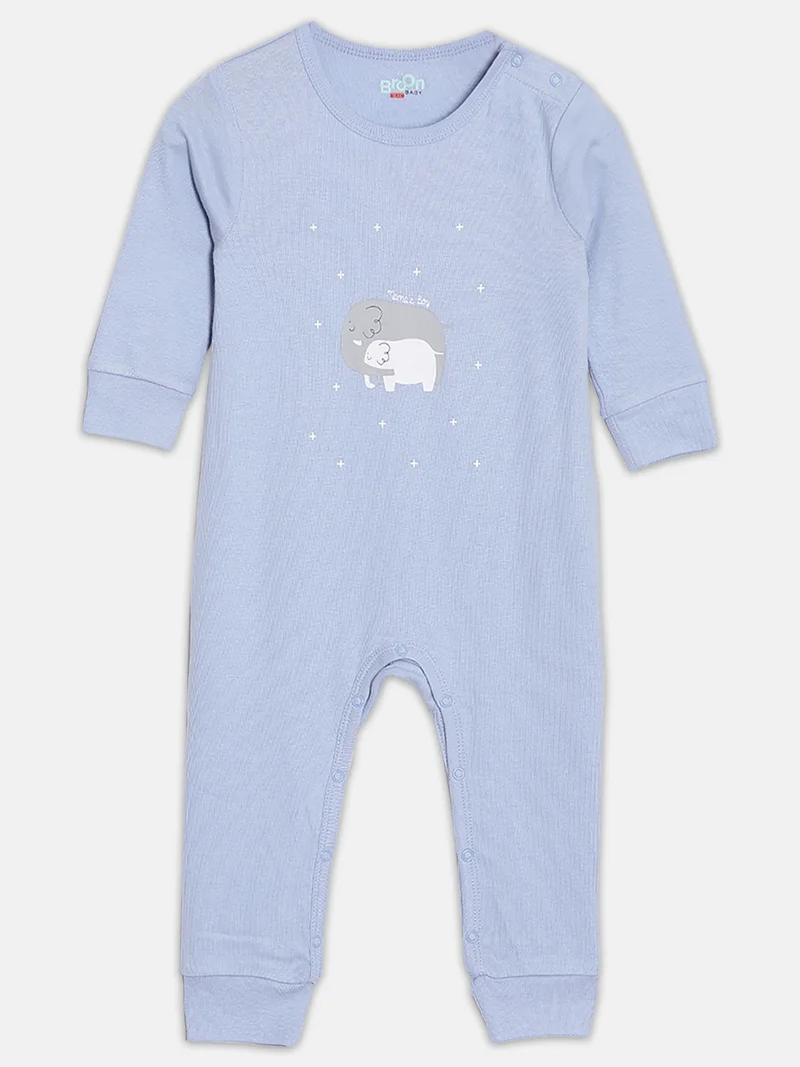 Broon Broon Infant Boys Grey and Blue Printed Organic Cotton Sleepsuit Pack of 2