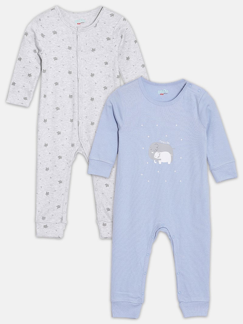 Broon Infant Boys Grey and Blue Printed Organic Cotton Sleepsuit Pack of 2 - Image 1