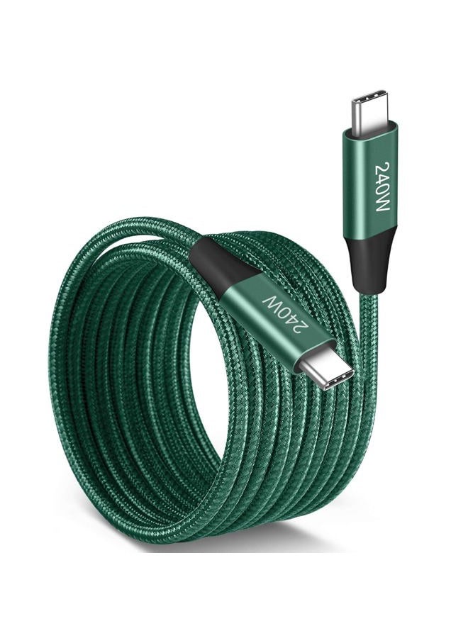 Grtoeud كابل USB-C إلى USB-C بقوة 240 واط بطول 10 أقدام باللون الأخضر، كابل شاحن سريع من نوع C إلى نوع C مضفر متوافق مع MacBook Pro/Air، iPad Pro، Samsung Galaxy S23/S22/S21 Note 10، Pixel، Switch، أجهزة الكمبيوتر المحمولة - Image 1