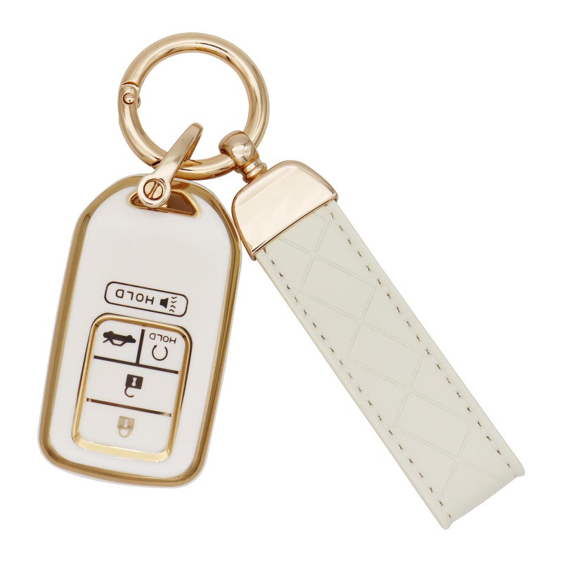 SUNCARACCL for Honda Key fob Cover with Leather Keychain, Soft TPU Full Cover Protection Key Fob Case for Honda Accord Civic CRV Pilot Odyssey Passport Smart Remote Key - Image 1