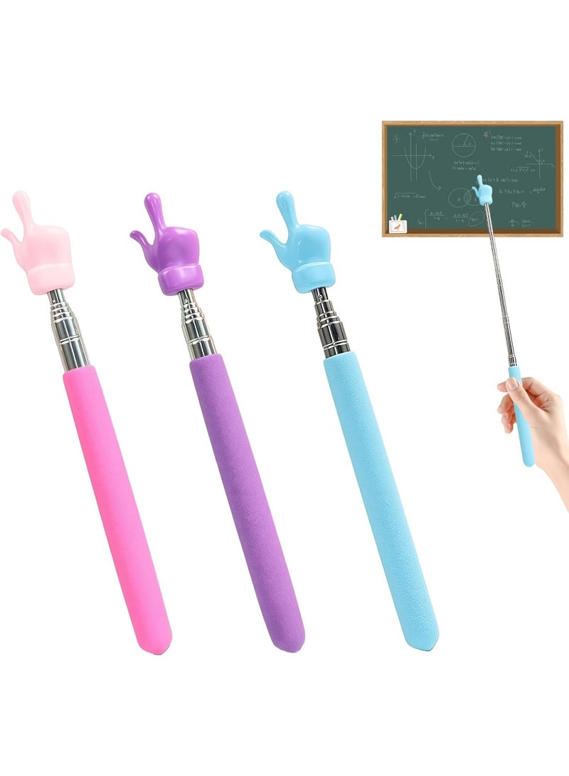 Meetion 3Pcs Telescopic Teachers Pointer, Extendable Hand Pointer Finger Pointer Stick, Mini Retractable Classroom Pointer for Elementary School Kindergarten Teacher,Classroom Supplies (3 Colors) - Image 1