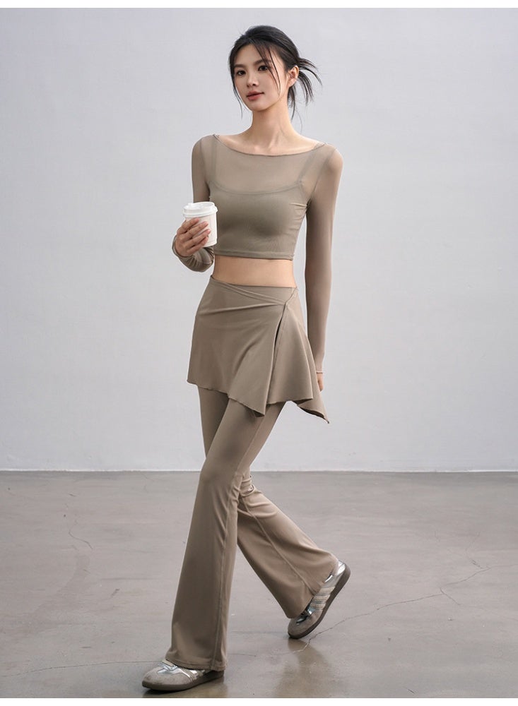 Flared Culottes for Women Fake Two Micro-flared Pants Wrinkle High Waist Lift Hip Yoga Pants Slim-fit Elastic Waist Rope - Image 3
