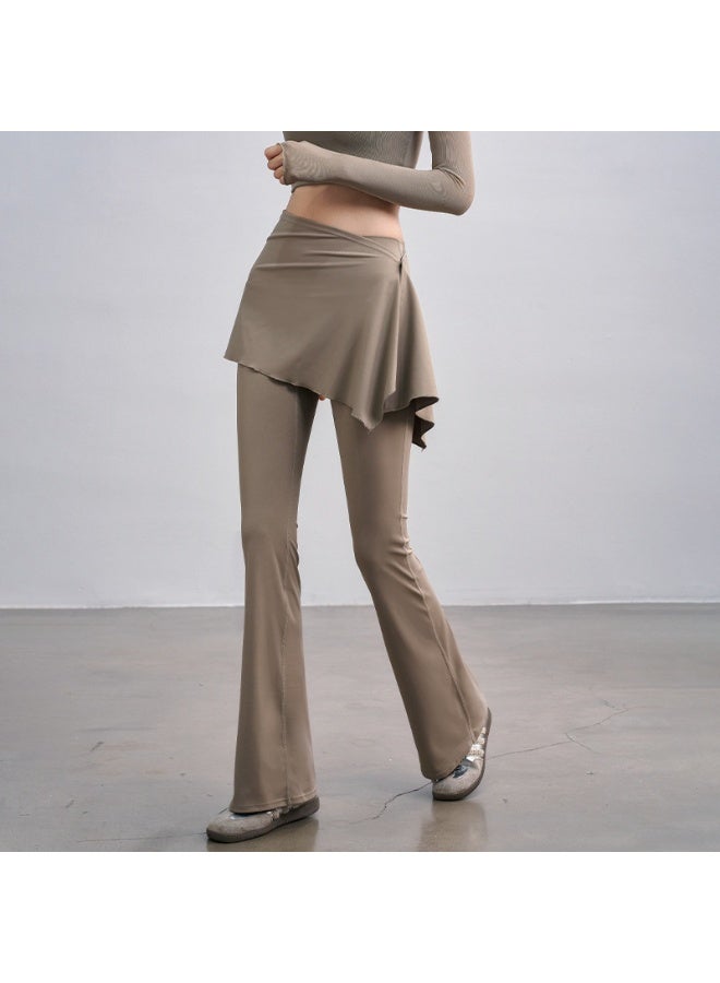 Flared Culottes for Women Fake Two Micro-flared Pants Wrinkle High Waist Lift Hip Yoga Pants Slim-fit Elastic Waist Rope - Image 1