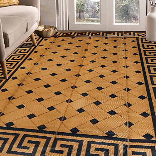 SAND MINE Reversible Mats Plastic Straw Rug Modern Area Rug Large Floor Mat and Rug for Outdoors RV Patio Backyard Deck Picnic Beach Trailer Camping 5 x 8 Brown  Black