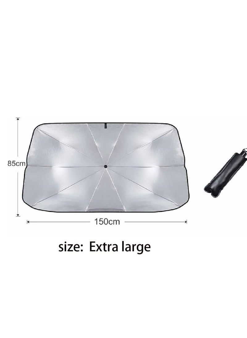 Car Windshield Sun Shade Umbrella with Car Safety Hammer,Bendable Shaft,UV Rays and Heat Sun Visor Protector, Foldable Front Window Sunshade (Extra large (150cm x 85cm))