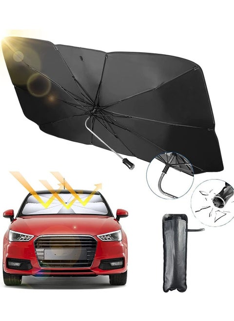 Car Windshield Sun Shade Umbrella with Car Safety Hammer,Bendable Shaft,UV Rays and Heat Sun Visor Protector, Foldable Front Window Sunshade (Extra large (150cm x 85cm))