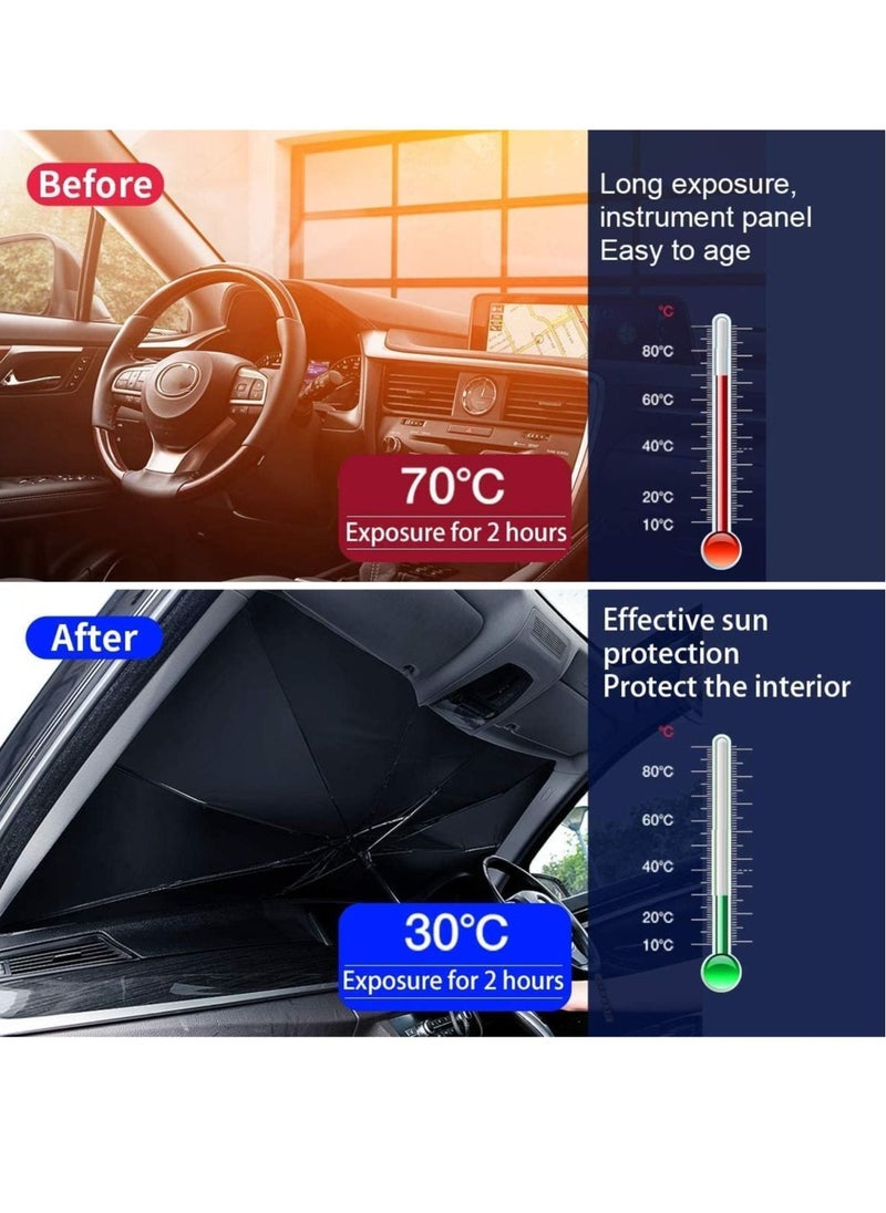Car Windshield Sun Shade Umbrella with Car Safety Hammer,Bendable Shaft,UV Rays and Heat Sun Visor Protector, Foldable Front Window Sunshade (Extra large (150cm x 85cm))