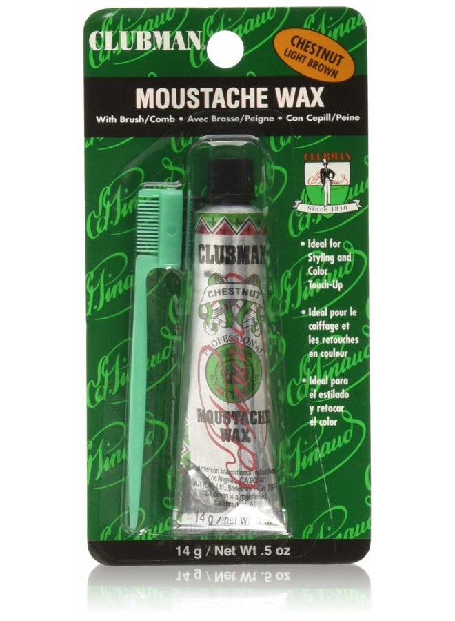Clubman Pinaud Moustache Wax with Comb Applicator, For Styling & Color Enhancement, Chestnut, 0.5 Oz