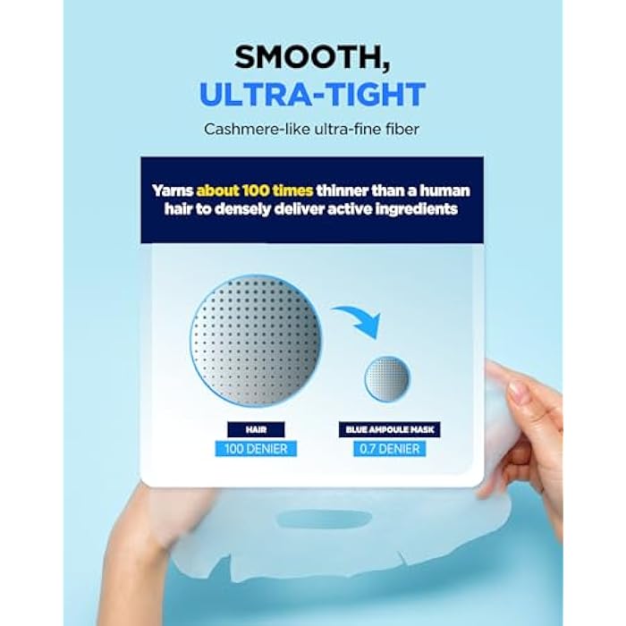 WELLAGE Real Hyaluronic Blue Ampoule Face Mask - Korean Hydratig Mask Moisture Boost with 10,000ppm Ultra-Low Molecular Hyaluronic Acid - Soft Vegan Cashmere Sheet for Sensitive Skin, 5 Sheets - Image 4