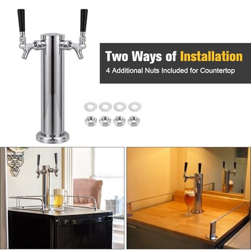 Hgkeke Dual Beer Tower Dispenser - Double Tap Kegerator Tower Draft Beer Tower Dispenser Pre-installed 5ft Beer Line Stainless Steel Core Faucet Double Keg Tap Beer Tower for 3" Kegerator Tower - Image 4