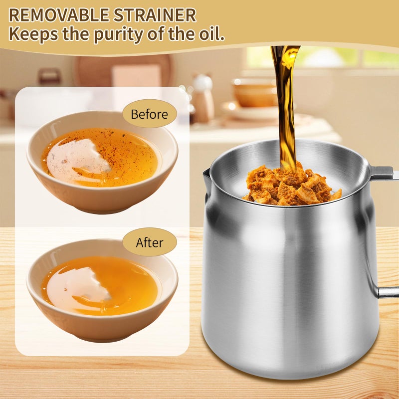 GADO 119oz 304 Stainless Steel Deep Fryer Pot with Basket & Strainer, Large Capacity Bacon Grease Container for Kitchen,Frying, Cooking, Camping,Oil Filter Container - Dishwasher Safe (119oz/3.5L/3.7Qt) - Image 3