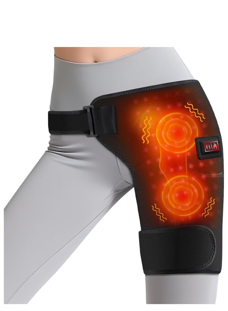 وسادة تدفئة الورك المطورة ذات الحزام القابل للتعديل، وحزام تدفئة وتدليك عرق النسا، ووسادة تدفئة الفخذ، ودعامة تدفئة الورك مع 3 أوضاع للتدفئة والتدليك، و105 خرزة LED (أسود). - Image 1