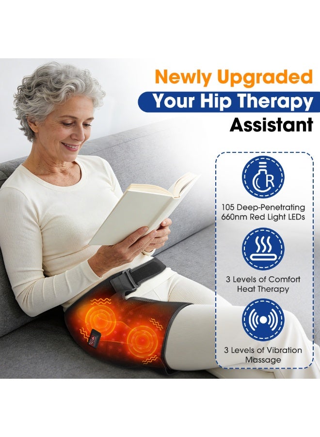 وسادة تدفئة الورك المطورة ذات الحزام القابل للتعديل، وحزام تدفئة وتدليك عرق النسا، ووسادة تدفئة الفخذ، ودعامة تدفئة الورك مع 3 أوضاع للتدفئة والتدليك، و105 خرزة LED (أسود). - Image 5