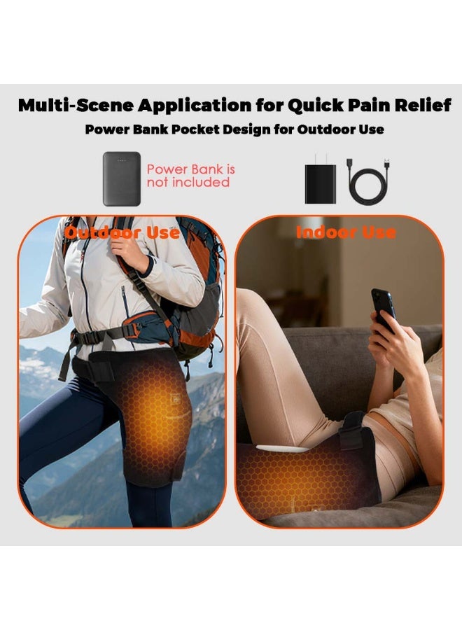 وسادة تدفئة الورك المطورة ذات الحزام القابل للتعديل، وحزام تدفئة وتدليك عرق النسا، ووسادة تدفئة الفخذ، ودعامة تدفئة الورك مع 3 أوضاع للتدفئة والتدليك، و105 خرزة LED (أسود). - Image 4