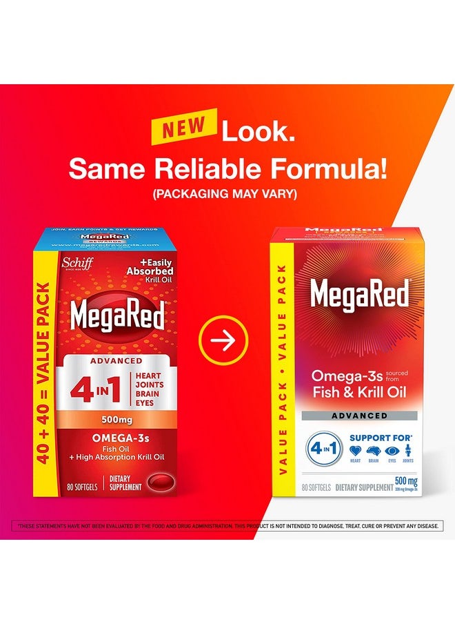 Megared Omega 3 Fish Oil  Antarctic Krill Oil Softgels For Brain Heart Joints  Eye Support 80 Count Bottle Concentrated Omega 3 Fatty Acid Supplement With Epa Dha Phospholipids  - Image 4
