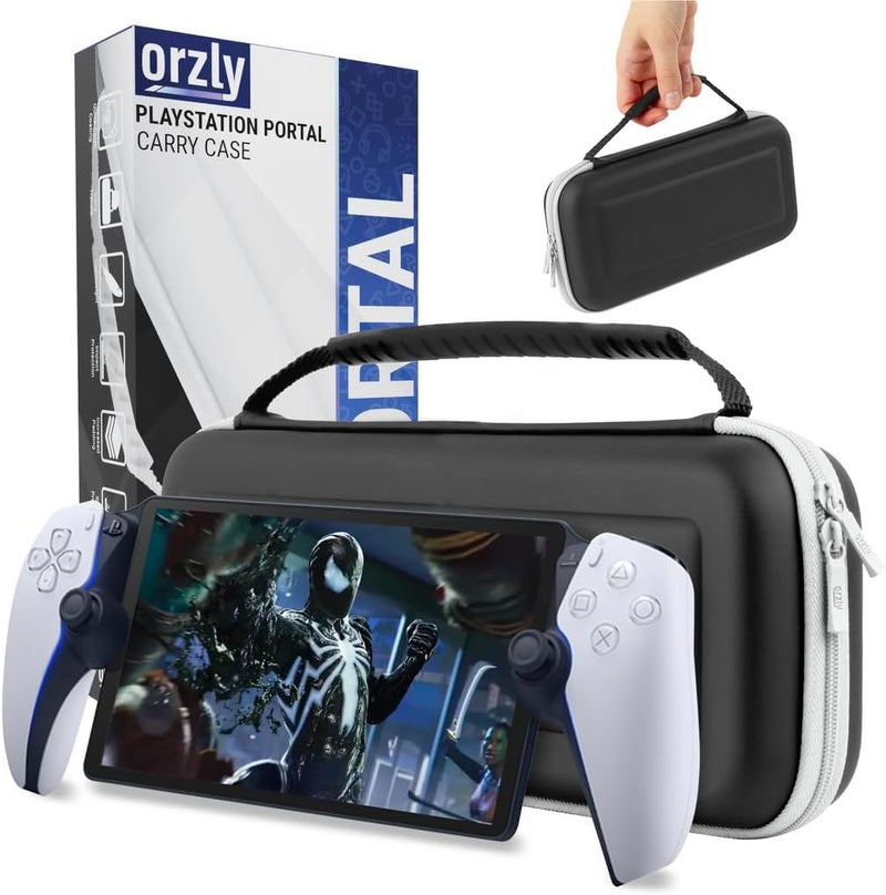 Orzly Carry Case designed for Playstation Portal remote player for PS5 Console holds accessories and offers Travel and Storage Protection for headset charger headset & more - Black/White - Gift box edition - Image 1