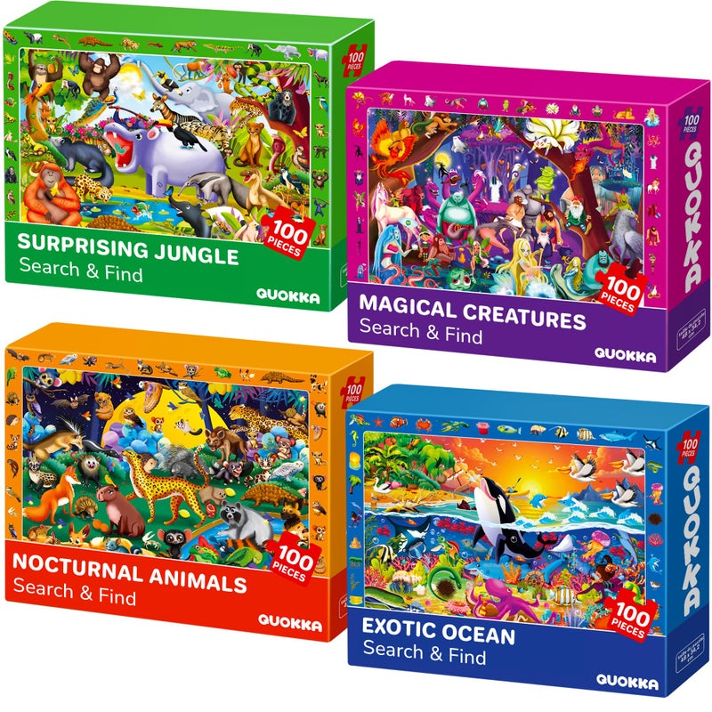 QUOKKA 100 Piece Puzzles for Kids Ages 4-6 - 4 Jigsaw Puzzles for Kids Ages 6-8 - Search and Find Observational Nocturnal Life for Childrens 5-8 - Learning Educational Toys for Boys and Girls 8-10 - Image 1