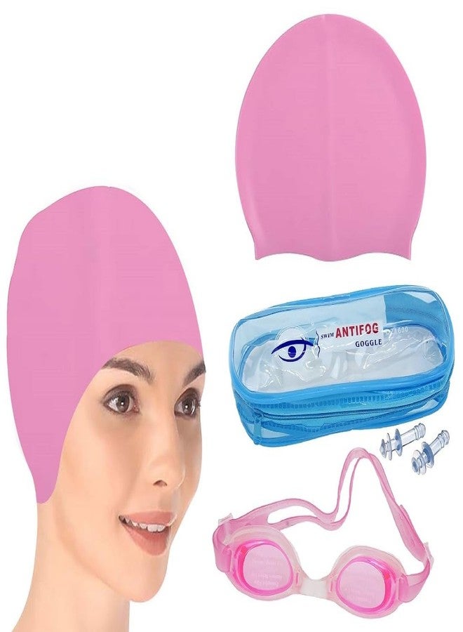 GLAN Swimming Kit with UV Protection and Anti Fog Swimming Goggles and Cap Set Ideal for All Age Group Pack of 1 (Pink) - Image 1