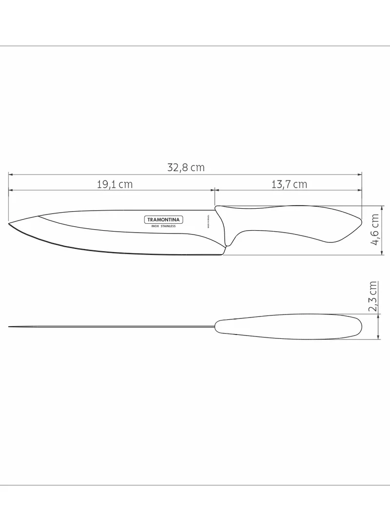 ترامونتينا Tramontina Affilata 8 Inches Chef Knife with Stainless Steel Blade and Black Polypropylene Handle