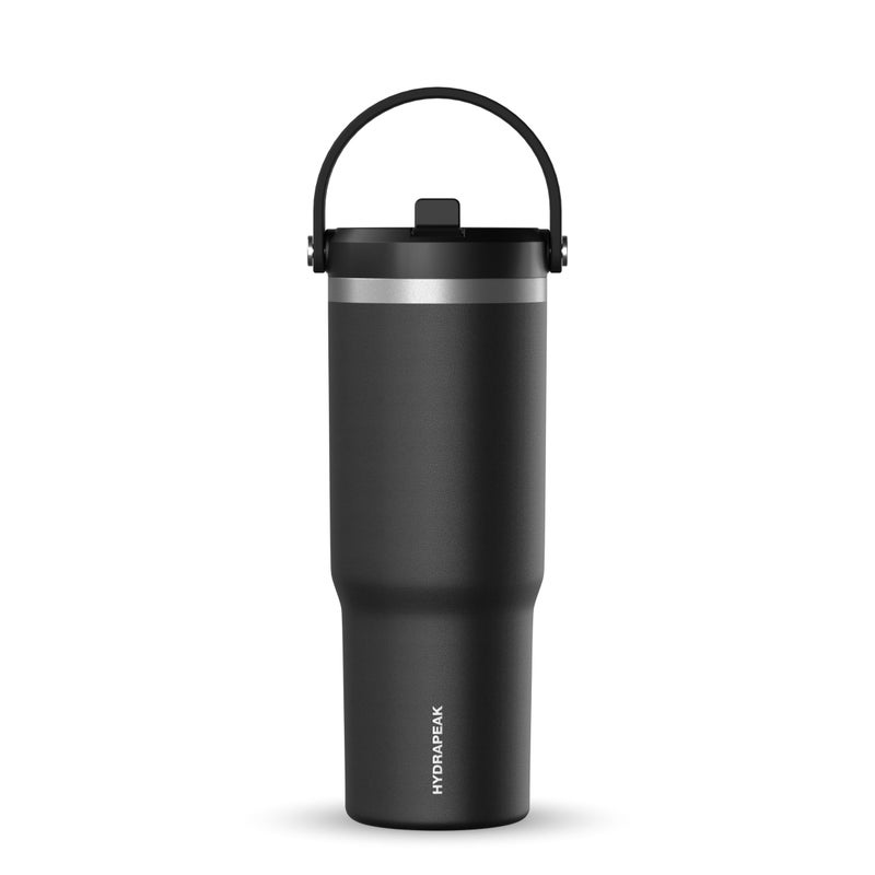 Hydrapeak Nomad 32 oz Tumbler with Handle and Straw Lid, Leakproof, Double Insulated, 32oz Cup, Stainless Steel | Black - Image 1