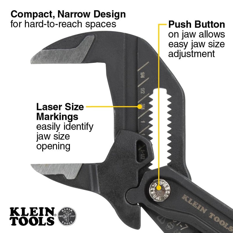 Klein Tools D53102KIT Adjustable Pliers Wrench Set, Compact High-Leverage Parallel Smooth Jaw Pliers, 7-Inch and 10-Inch, 2-Piece - Image 2