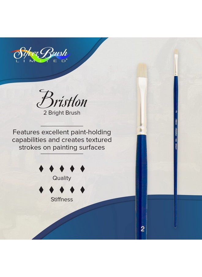 Silver Brush Limited - 1902-2 Bristlon Bright Paintbrush For Oil, Acrylic, And Heavy Body Paints, Size 2, Long Handle - Image 1