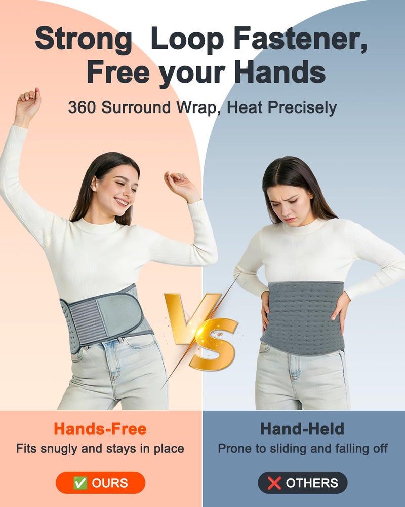 Sevenat Heating Pad for Back Pain Relief, 12" x 24" + 26" XL Electric Heating Pad for Period Cramps with Loop Fastener for Hands-Free 360 Fit, 4 Timers & 6 Temperatures, Auto Shut-Off, Machine Washable - Image 3