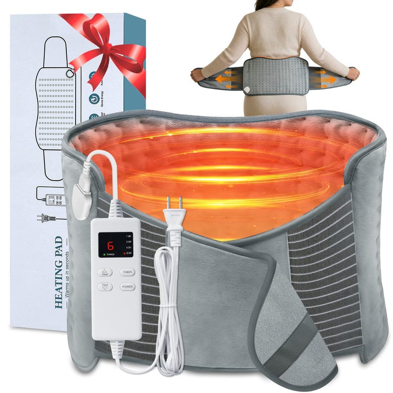 Sevenat Heating Pad for Back Pain Relief, 12" x 24" + 26" XL Electric Heating Pad for Period Cramps with Loop Fastener for Hands-Free 360 Fit, 4 Timers & 6 Temperatures, Auto Shut-Off, Machine Washable - Image 1