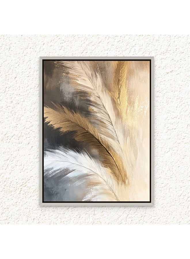 آرت دیکور  لوحة فنية جدارية مؤطرة من قماش الريش التجريدي، عمل فني حديث مع لمسات ذهبية، طباعة بورتريه فنية أنيقة من الريش، ديكور حائط لغرفة المعيشة في المكتب وغرفة النوم كهدية - Image 1