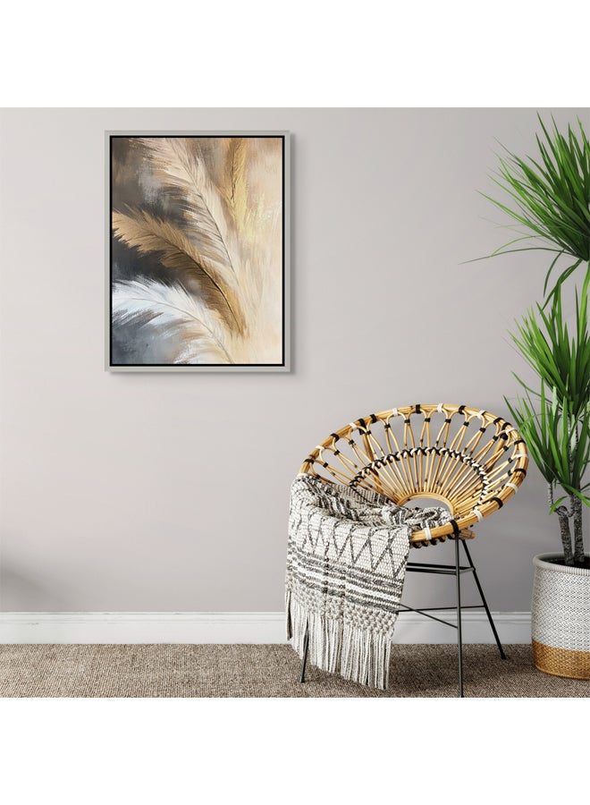 آرت دیکور  لوحة فنية جدارية مؤطرة من قماش الريش التجريدي، عمل فني حديث مع لمسات ذهبية، طباعة بورتريه فنية أنيقة من الريش، ديكور حائط لغرفة المعيشة في المكتب وغرفة النوم كهدية - Image 3